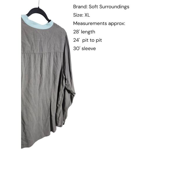 Soft Surroundings XL 100% Silk Twill Lux Gray Robins Egg Blue Blouse Shirt Top - Picture 2 of 9